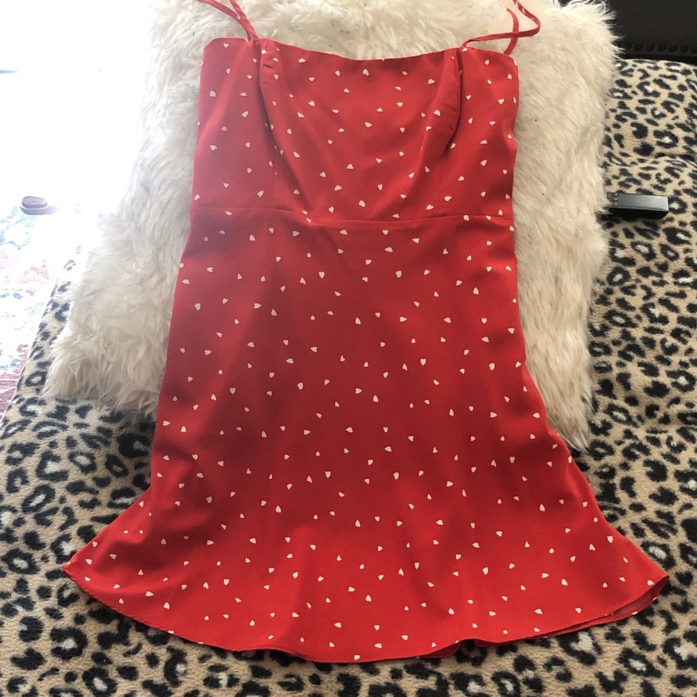 re:named Red Heart-Print Slip Dress